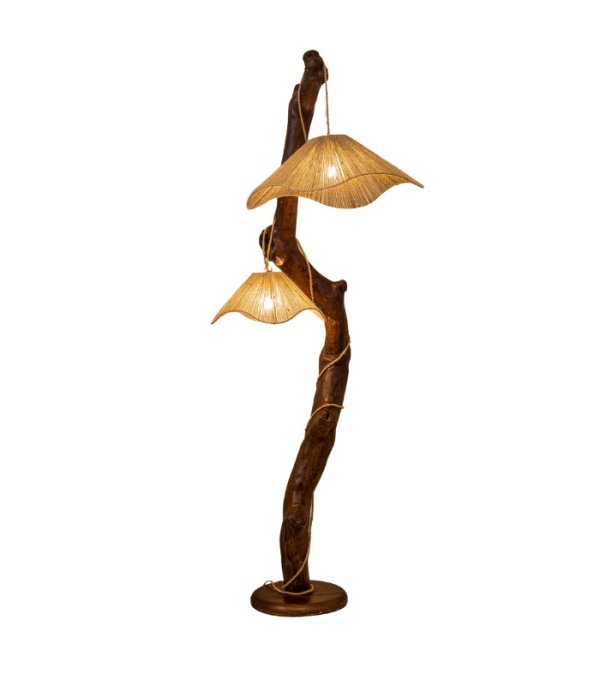 Raw wood floor lamp