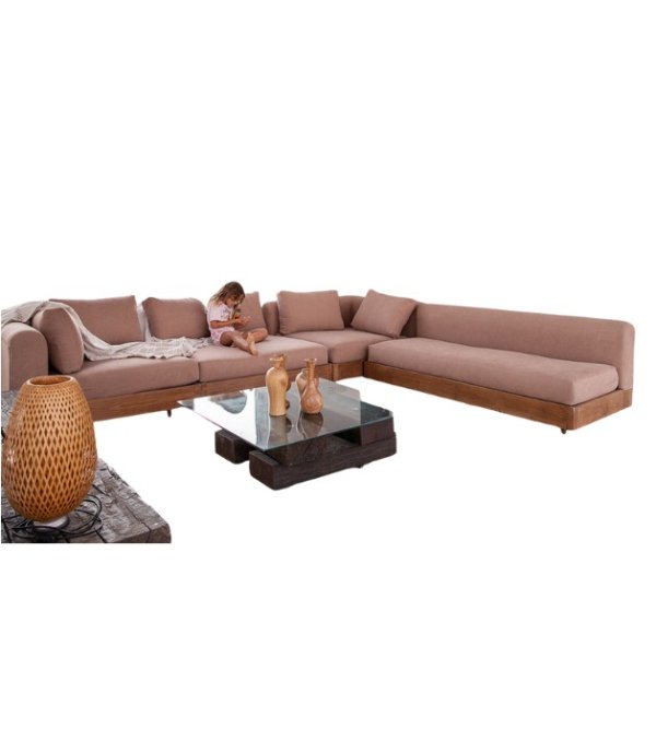Flank wood L - shape sofa
